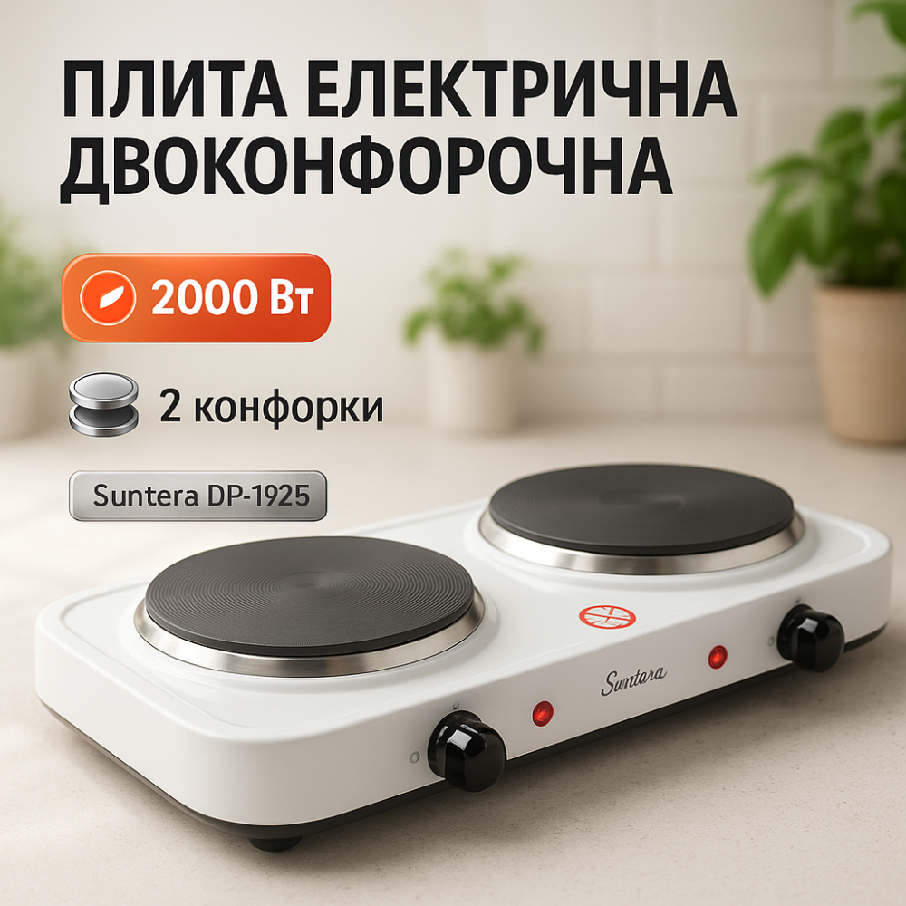 Переносна настільна електроплита Suntera, Комфорочна електроплита настільна дві конфорки FY-10 Львів - фото 9