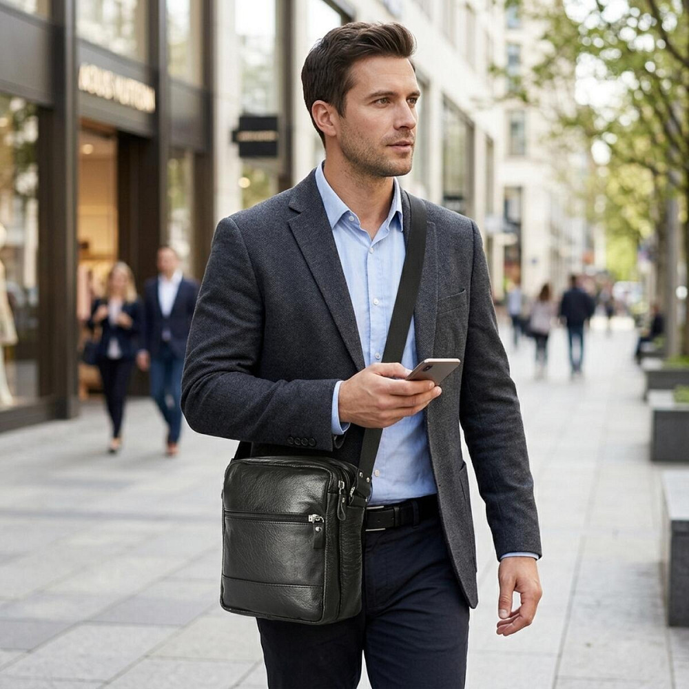Сумка мужская SHVIGEL кожаная 00926 Черная Киев - изображение 9