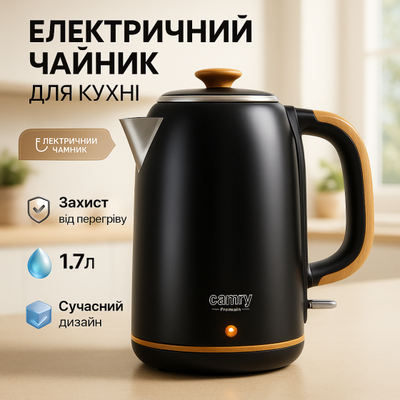 Хороший чайник для дома, Электрочайники металлические для дома, Эргономичный электрический чайник BE-52 Львов