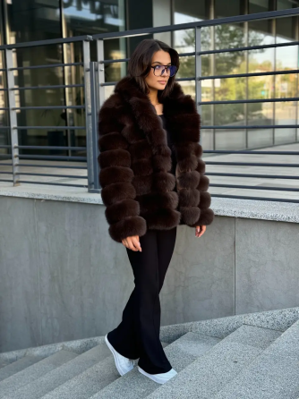 Полушубок женский из натурального меха песца Коричневый 50 Харьков