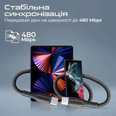 Дата кабель USB-C to USB-C 2.0m 3A xCord-CC200 black Promate (xcord-cc200.black) Винница