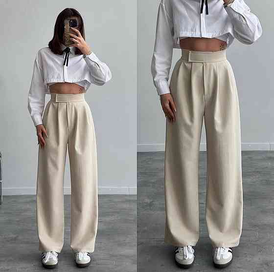 Жіночі базові штани на липучці турецька костюмка Бежевий, 44/46 Одеса