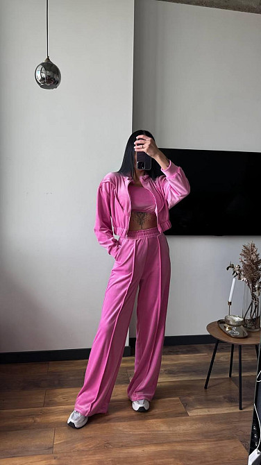 Женский плюшевый костюм тройка: кофта топ и штаны велюр Барби, 44/46 Одесса - изображение 2