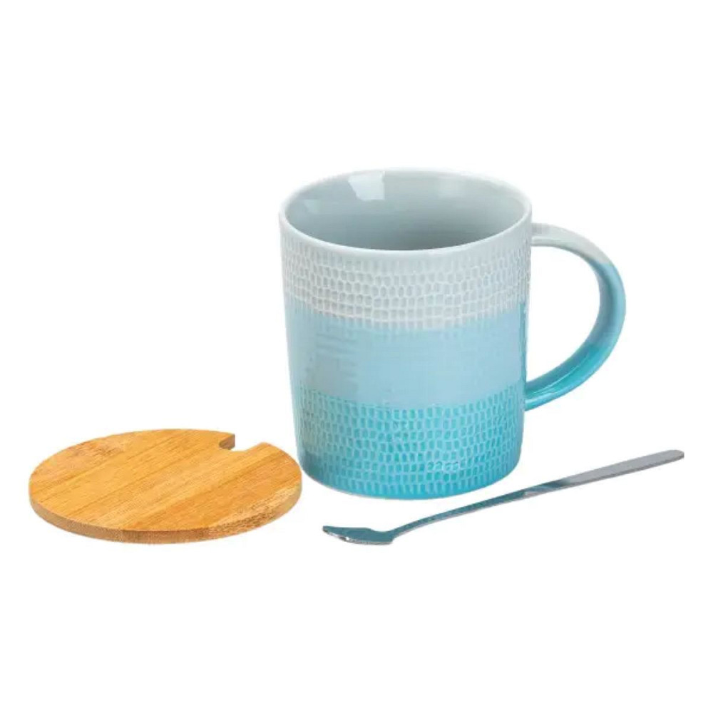TS Kitchen Чашка з бамбуковою кришкою та ложкою порцелянова 350 мл Блакитний HP7201LB Київ - фото 3