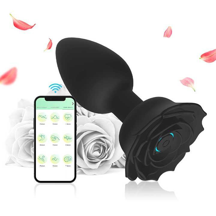 Анальная смарт пробка силиконовая Smart Rose с 9 режимами 3,3 см Черный Винница - изображение 5