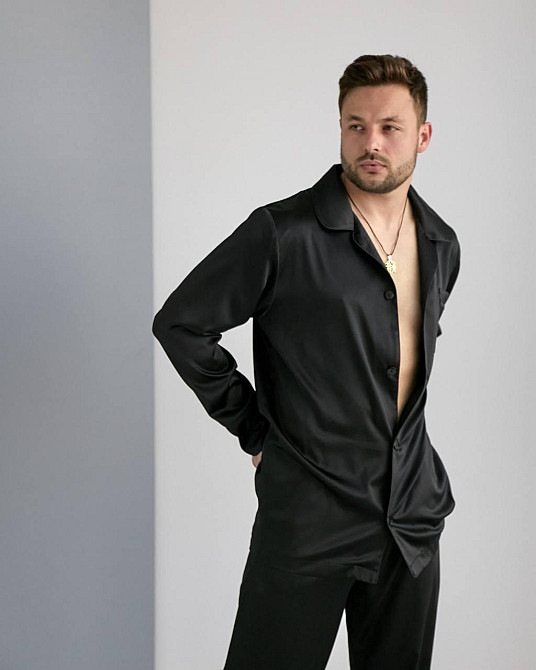 Мужская пижама шелк Черный XL Харьков - изображение 3