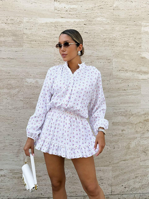 Женское легкое платье-комбинезон с принтом натуральный муслин 42/44, Белый 2 Одесса - изображение 1