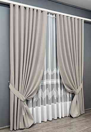 Комплект штор VR-Textil 100% блекаут ASHEN NIGHT 150х270 2шт і Тюль 400х270 1842ш-1704т Попелястий з білим 71-113/3 Київ