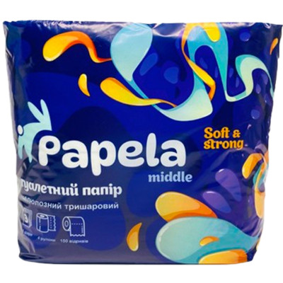 Туалетний папір Papela Middle 3 шари 150 відривів 4 рулони (4820270940037) Вінниця - фото 1