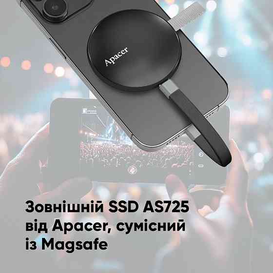 Портативний SSD Apacer Magnetic AS725 1 TB USB 3.2 Gen.2 Type-C MagSafe Black Одеса