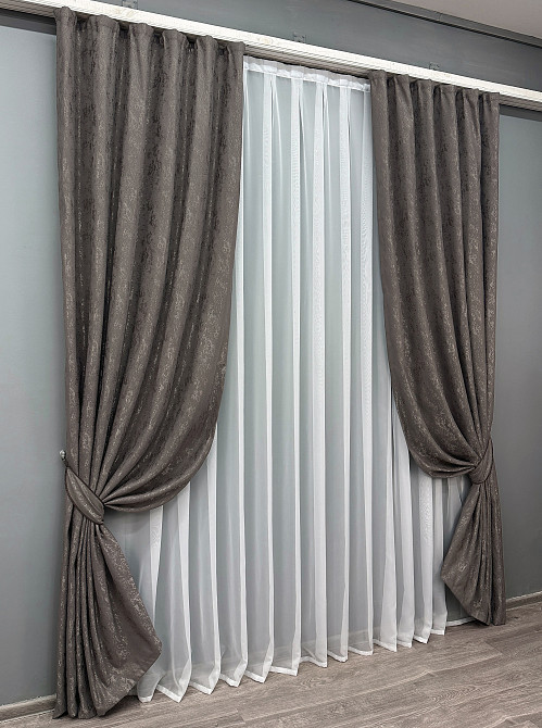 Комплект готових штор VR-Textil Льон мармур Pavliani № 1288ш Темне какао 100х270 см 2 шт (31-550) Київ - фото 11