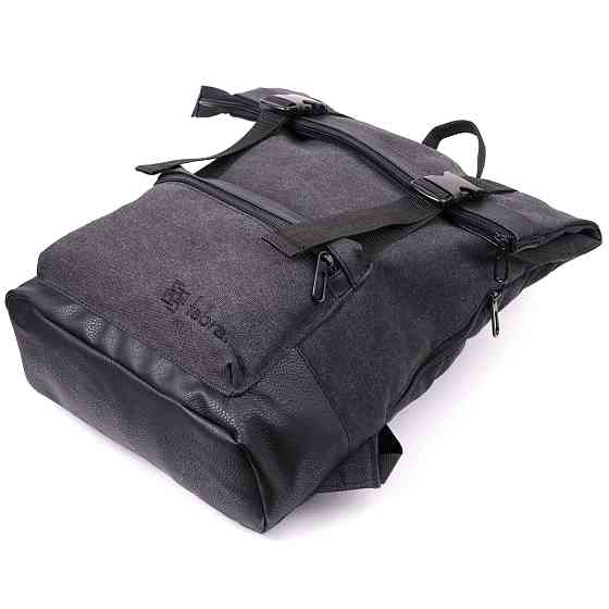 Добротный рюкзак для ноутбука из вставками эко-кожи Черный (FABRA) Киев