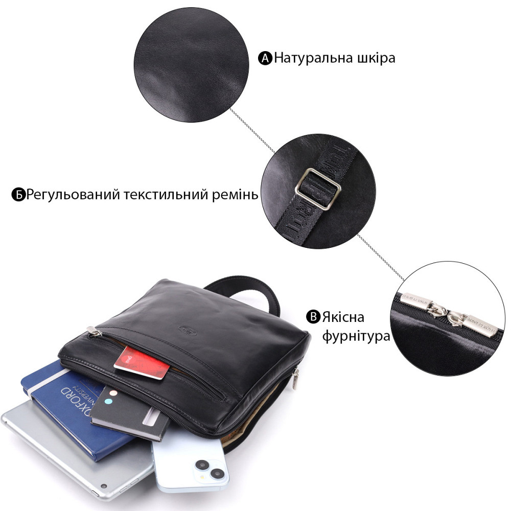 Мужская сумка через плечо из гладкой натуральной кожи Tony Perotti 20855_1 (9137-20 nero) Черный Киев - изображение 10