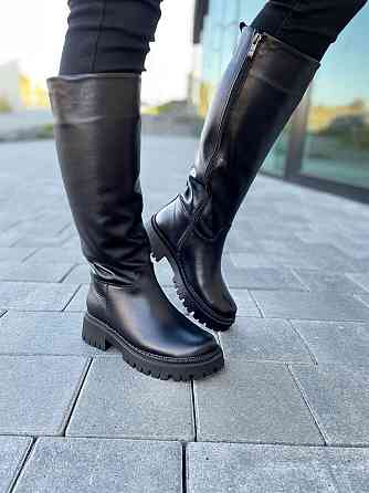 Чоботи жіночі Львів чорні натуральна шкіра зима высота 36см обхват 37-38см подошва 3/5см (4828) Коломия