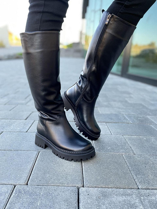 Чоботи жіночі Львів чорні натуральна шкіра зима высота 36см обхват 37-38см подошва 3/5см (4828) Коломия - фото 5