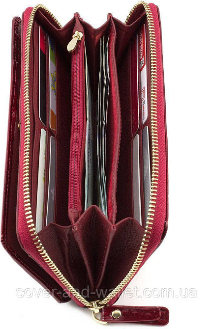 Бордовый лаковый кошелек на молнии с блоком для карточек ST S7001A Bordeaux Киев - изображение 6
