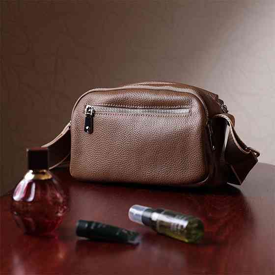 Модна сумка на кожен день із двома відділеннями з натуральної шкіри Vintage 22596 Коричневий Київ