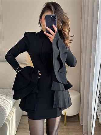 Женское черное мини платье с воланами трикотаж алекс Одесса