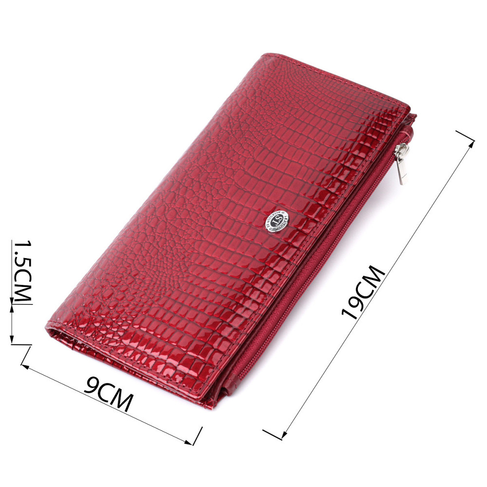 Лакированный яркий кошелек с фактурой под рептилию из натуральной кожи ST Leather 22715 Красный Киев - изображение 3