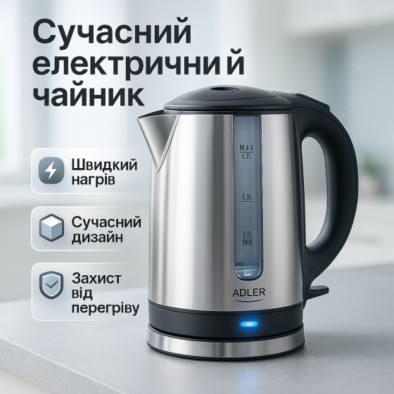 Электронный чайник для дома Adler AD 1216 1.7L 2200Вт, Электрический чайник с индикатором питания VX-68 Львов