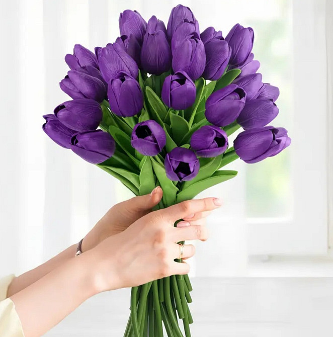 Искусственные тюльпаны из латекса 5 штук 35 см фиолетовый Киев - изображение 6