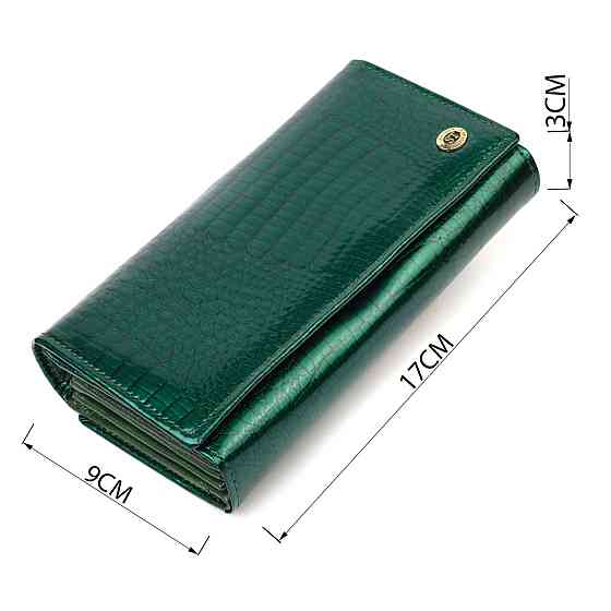 Лакированный женский кошелек с блоком для визиток из натуральной кожи ST Leather 19424 Зеленый Киев