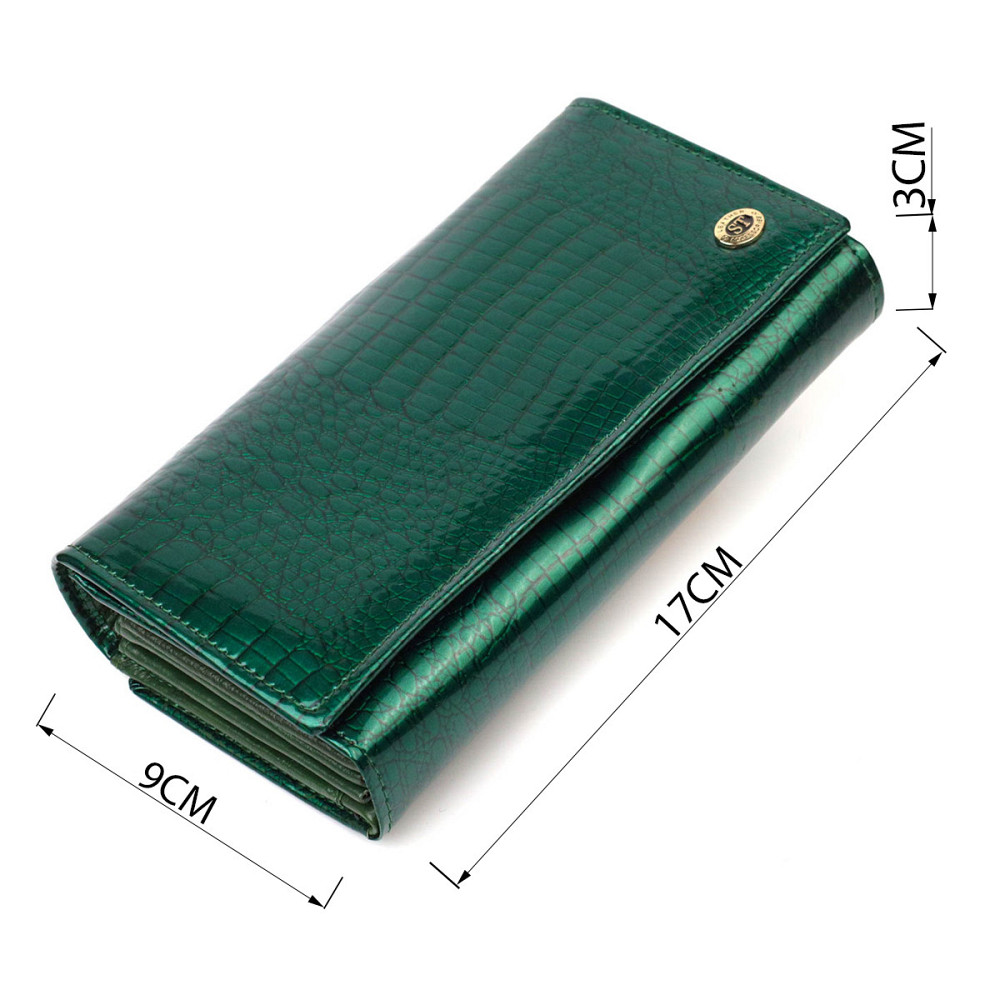 Лакированный женский кошелек с блоком для визиток из натуральной кожи ST Leather 19424 Зеленый Киев - изображение 3