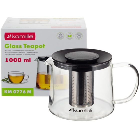 Заварник 1000мл зі з'ємним ситечком скло/нержавіюча сталь 0776M KAMILLE Житомир - фото 3