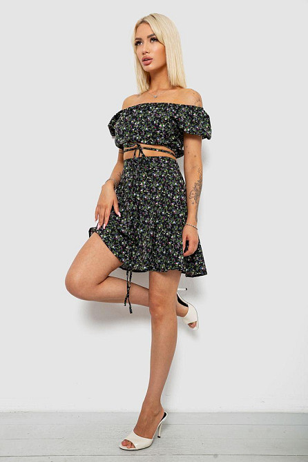 Костюм женский топ и юбка с цветочным принтом, черный, 257R758-2. Лубны - изображение 3