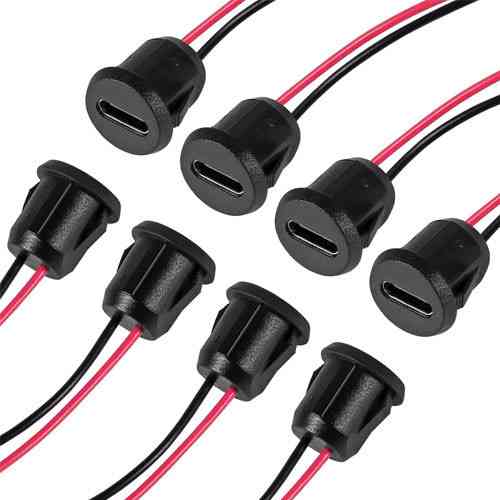 Комплект живлення  роз'єм гніздо Type C 2pin 24AWG 10см 5шт кабель до 3А 5В панельний монтаж USB Type C вхід живлення Київ