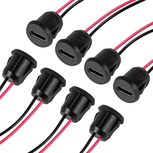 Комплект живлення  роз'єм гніздо Type C 2pin 24AWG 10см 5шт кабель до 3А 5В панельний монтаж USB Type C вхід живлення Київ - фото 3