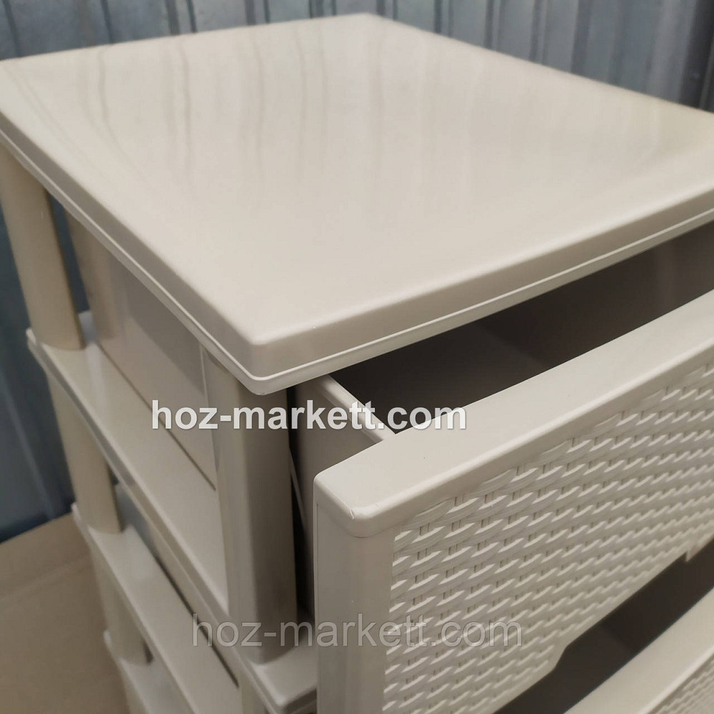 Комод пластиковий тумбочка на 5 ящиків ротанг бежевий Харків - фото 2