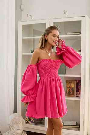 Женское стильное муслиновое легкое платье с рукавами воланами хлопок 100% Малина, 42/46 Одесса