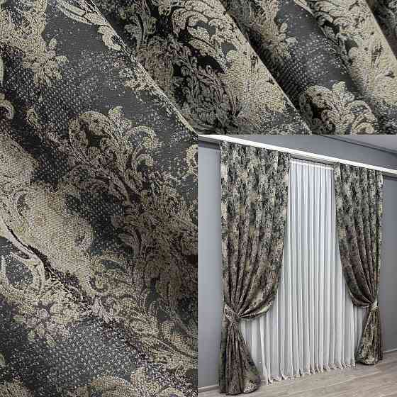 Комплект готових штор VR-Textil Льон Преміум № 1694ш Чорний з бежевим 150х290 см 2 шт (33-0594) Київ