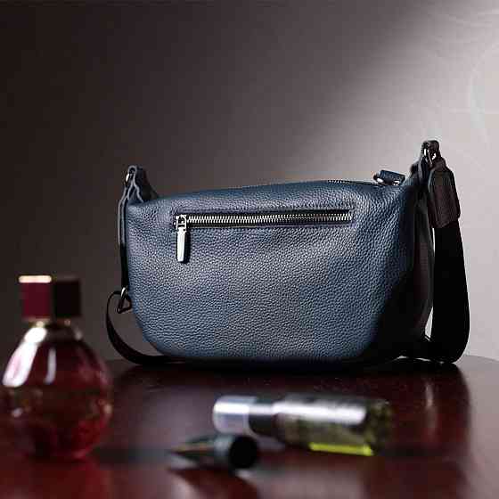 Сумка для женщин через плечо с необычным бегунком брелком из натуральной кожи Синяя (Vintage) Киев