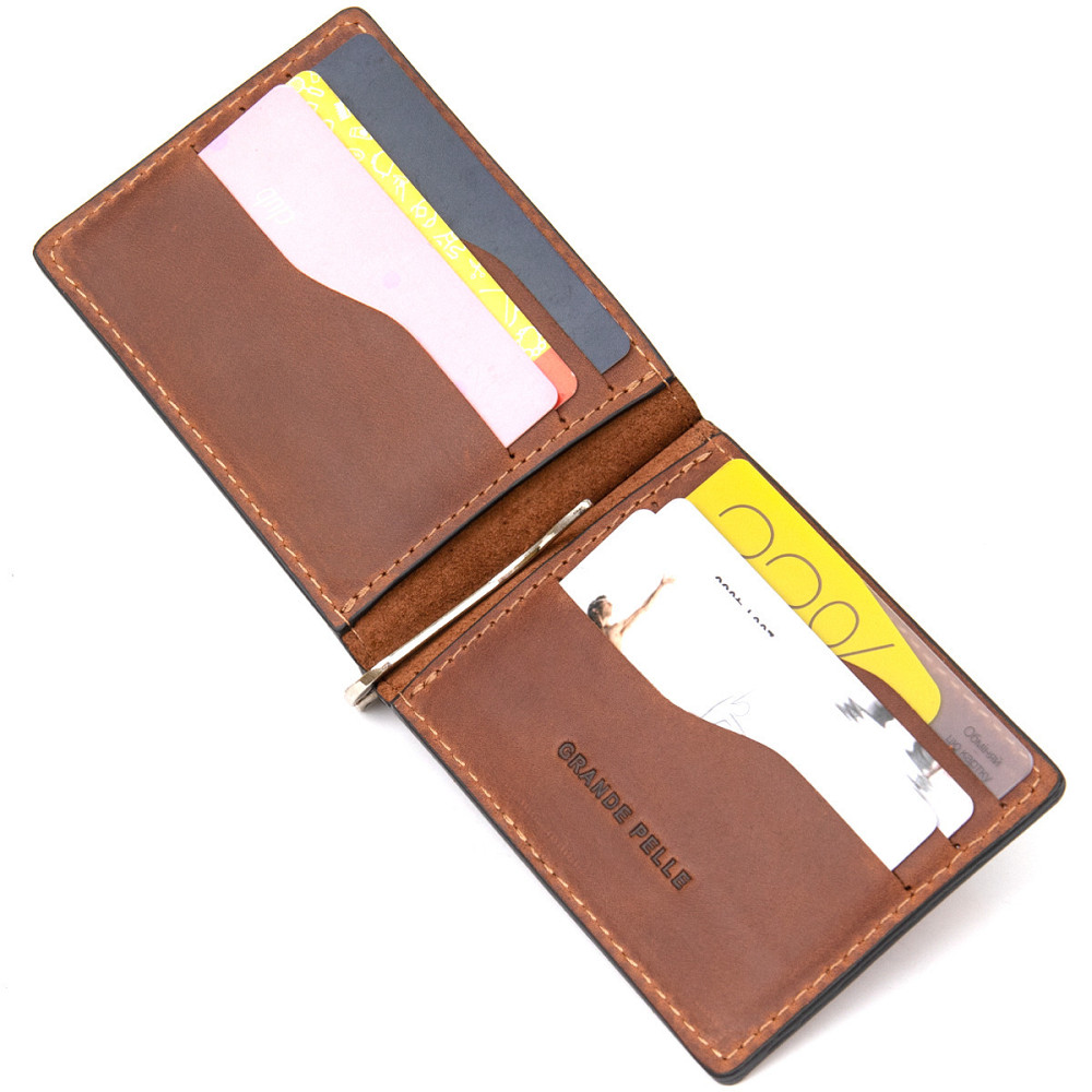 Мужской кожаный винтажный зажим Коричневый (GRANDE PELLE) Киев - изображение 9