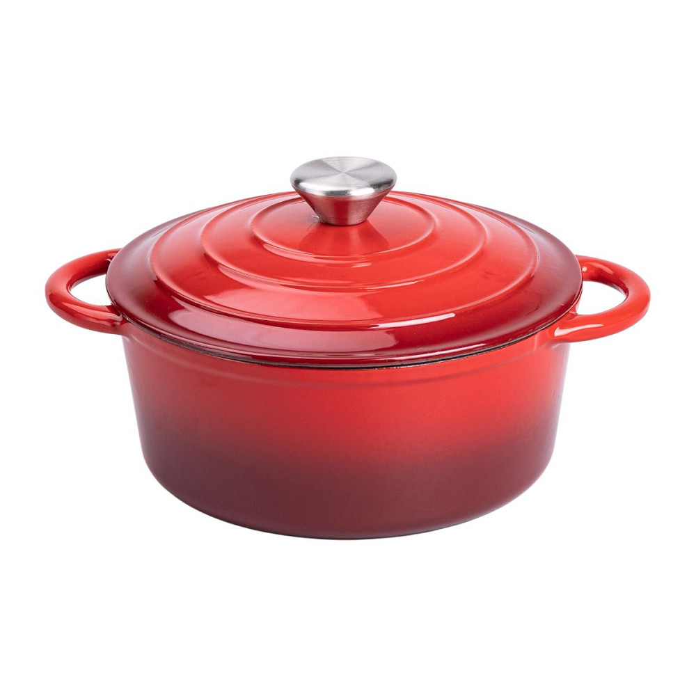 Набір чавунного посуду для приготування 3 каструлі та сковорода з емальованим покриттям Червоний HP-1-4 Коломия - фото 4