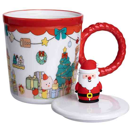Фарфоровая чашка с крышкой Санта, 400 мл, красная Киев