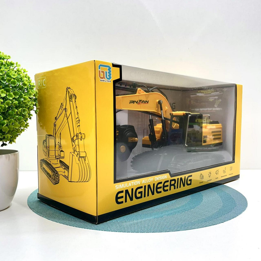 Екскаватор на радіокеруванні на акумуляторі холодний пар-дим рухомий ківш USB зарядне світло Жовто-чорний (9035E) Чернігів - фото 8