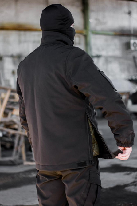 Тактичний чоловічий зимовий чорний костюм Softshell с -20 військовий костюм зимовий на флісі куртка штани Львів - фото 8