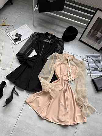 Женское нежное платье с рукавами из сеточки креп дайвинг Бежевый, 42/44 Одесса