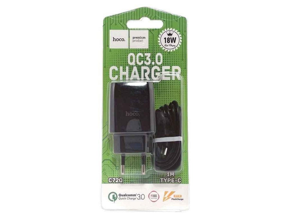 Сетевое зарядное устройство microUSB C72Q 1USB 18w QC3.0 2в1 1м ТМ Hoco Киев - изображение 1
