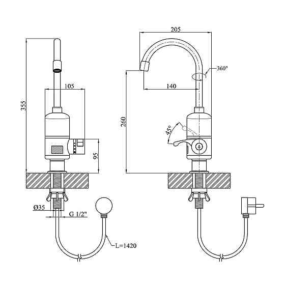 Кухонний кран з електронагрівом Kroner KRM Volt - CW090 з дисплеєм Київ