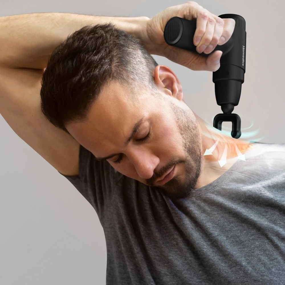 Міні-масажний пістолет HoMedics NOVO Black ручний перкусійний вібромасажер із підігрівом, 4 насадки, 6 швидкостей Київ - фото 4