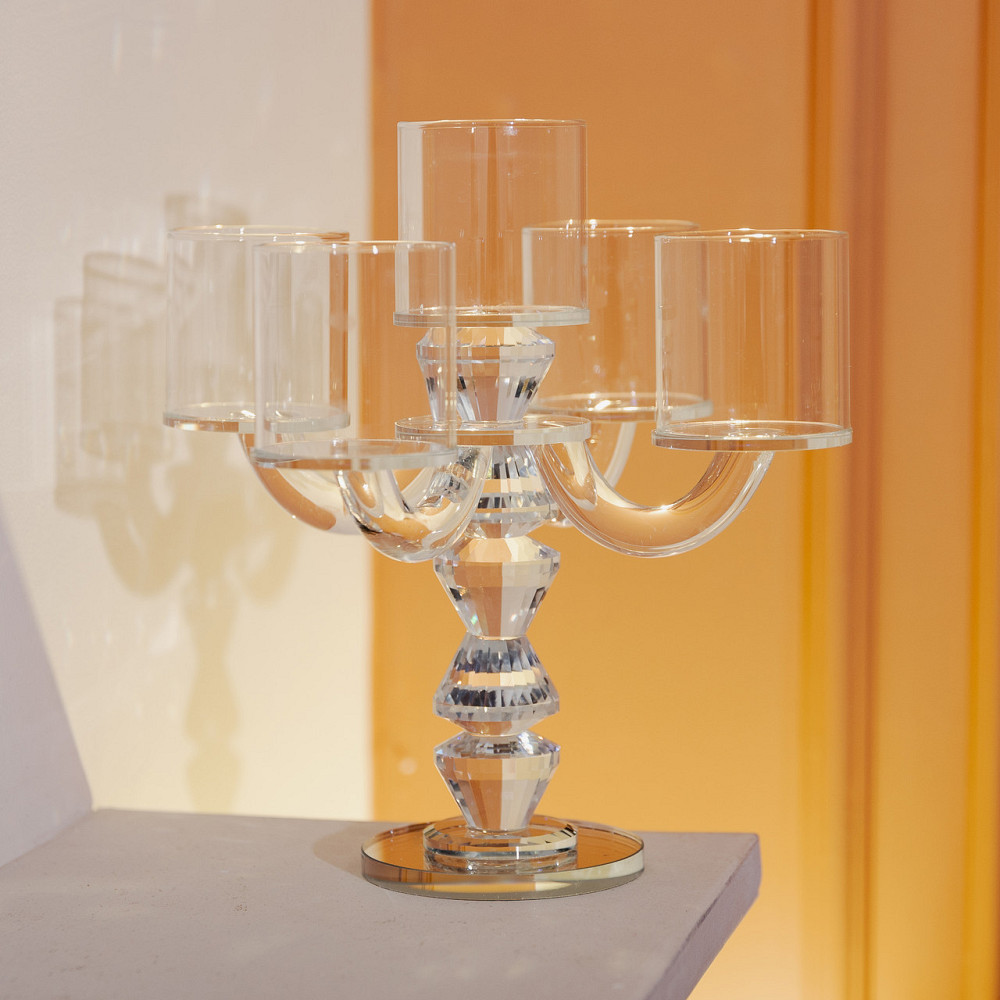 Канделябр на 5 свічок 19×19×24 см підсвічник декоративний скляний на ніжці прозорий HP-4-31 Київ - фото 5