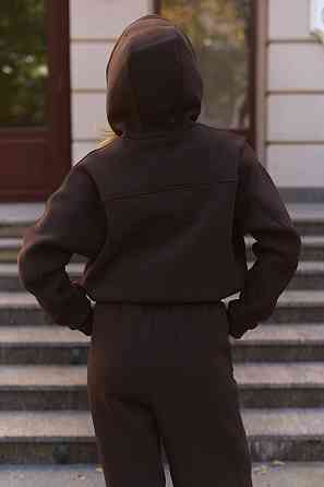 Жіночий теплий прогулянковий костюм-двійка турецька тринитка на флісі Шоколад Одеса