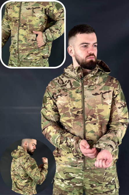 Водонепроницаемая армейская летняя куртка мультикам мужская ветровка с капюшоном для военнослужащего WAR Львов - изображение 1