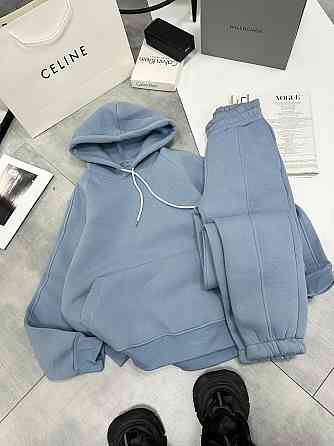 Женский утепленный костюм двойка: худи и штаны турецкая трехнить на флисе Серо-голубой, 44/46 Одесса