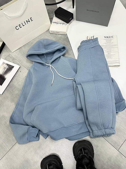 Женский утепленный костюм двойка: худи и штаны турецкая трехнить на флисе Серо-голубой, 44/46 Одесса - изображение 2