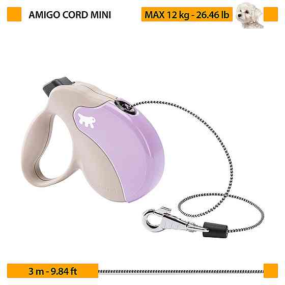 Поводир - рулетка для собак з шнуром Ferplast Amigo Cord (Ферпласт Аміго Корд) 12 х 3 h 10 см - MINI, Фіолетовий Запоріжжя